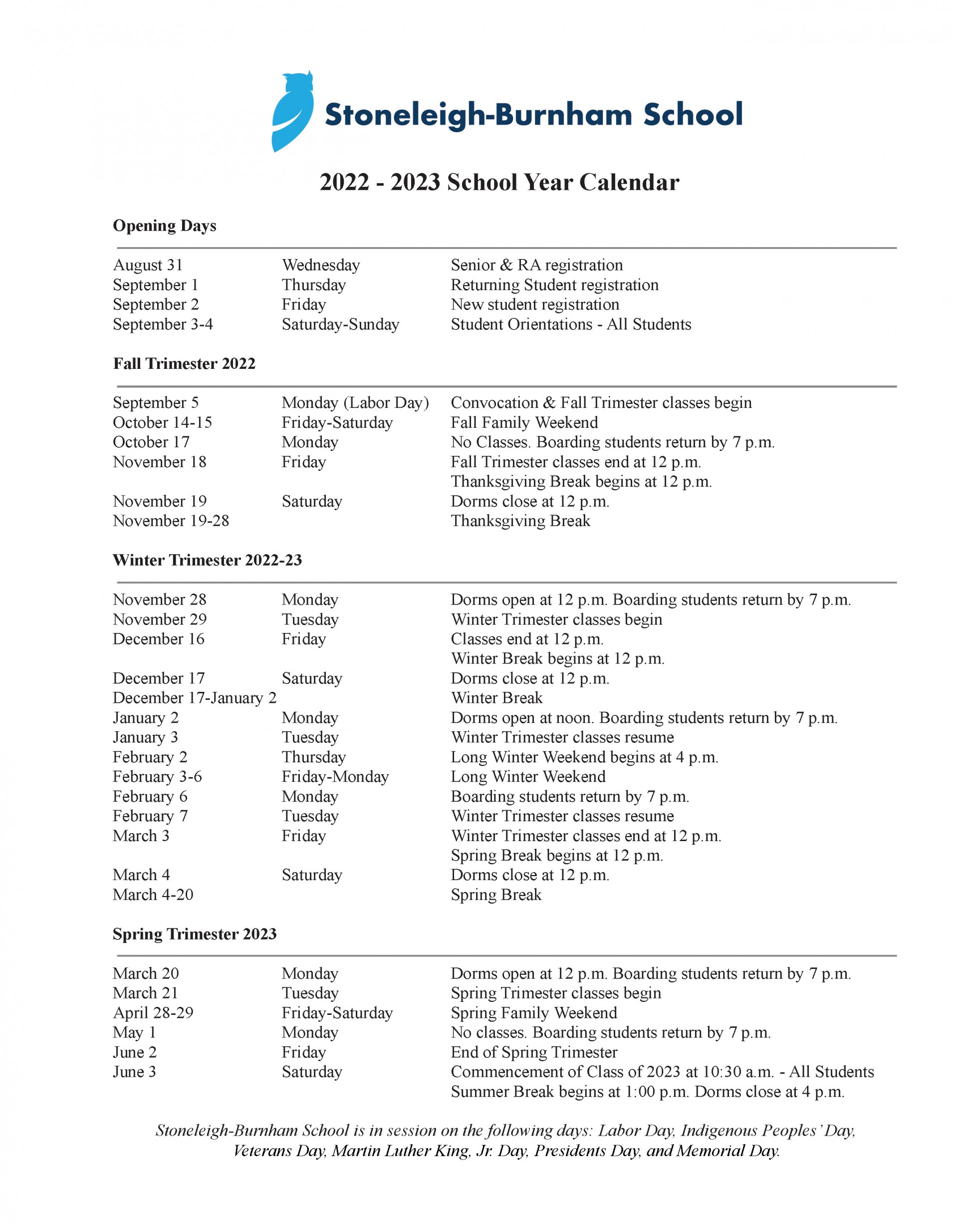 Academic Calendar Academic Calendar